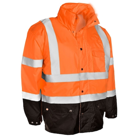4X-5X, Orange, Class 3, Storm Cover Rainwear Jacket